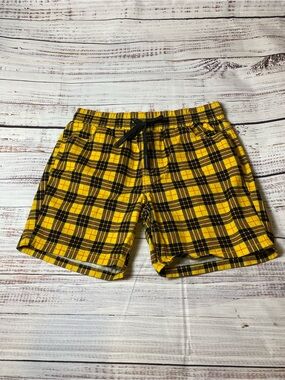 Fresh Yellow and Black Plaid Stretch Twill Shorts